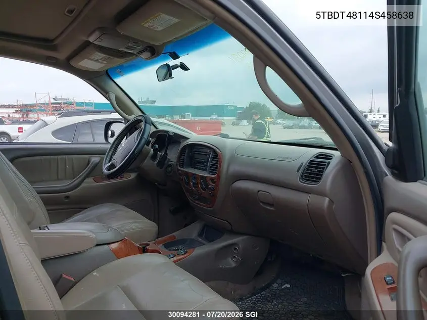 2004 Toyota Tundra Double Cab Limited VIN: 5TBDT48114S458638 Lot: 30094281