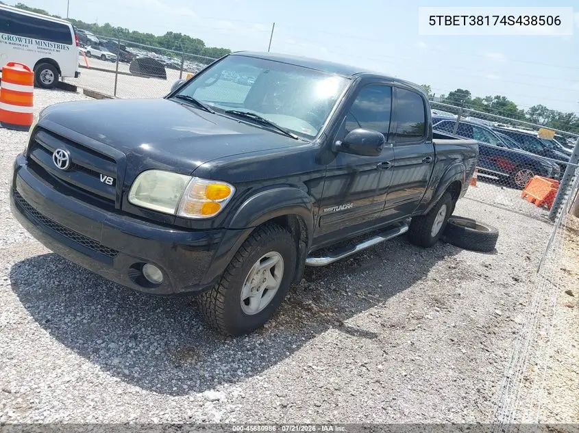 2004 Toyota Tundra Limited V8 VIN: 5TBET38174S438506 Lot: 45680986