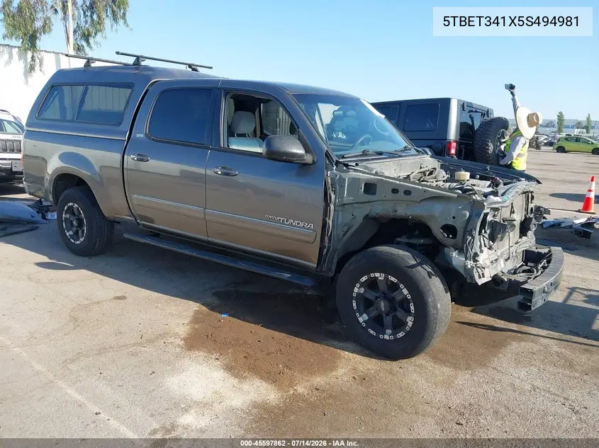 2005 Toyota Tundra Sr5 V8 VIN: 5TBET341X5S494981 Lot: 45597862
