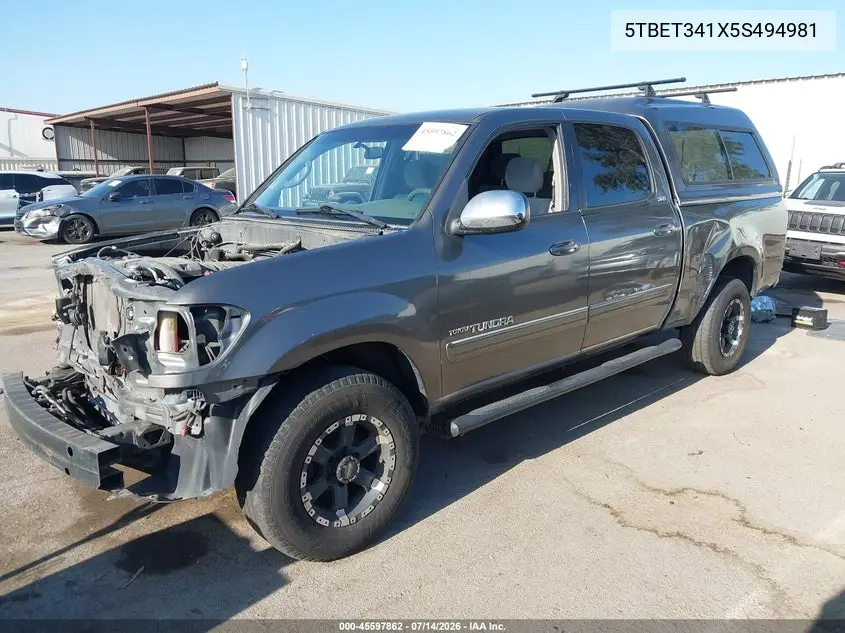 2005 Toyota Tundra Sr5 V8 VIN: 5TBET341X5S494981 Lot: 45597862
