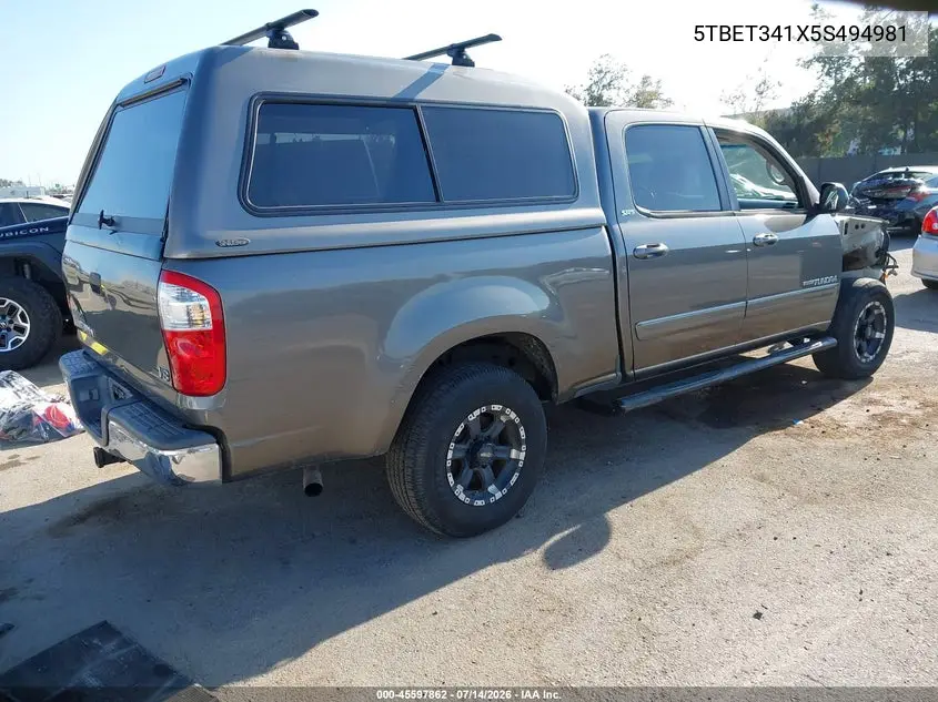 2005 Toyota Tundra Sr5 V8 VIN: 5TBET341X5S494981 Lot: 45597862