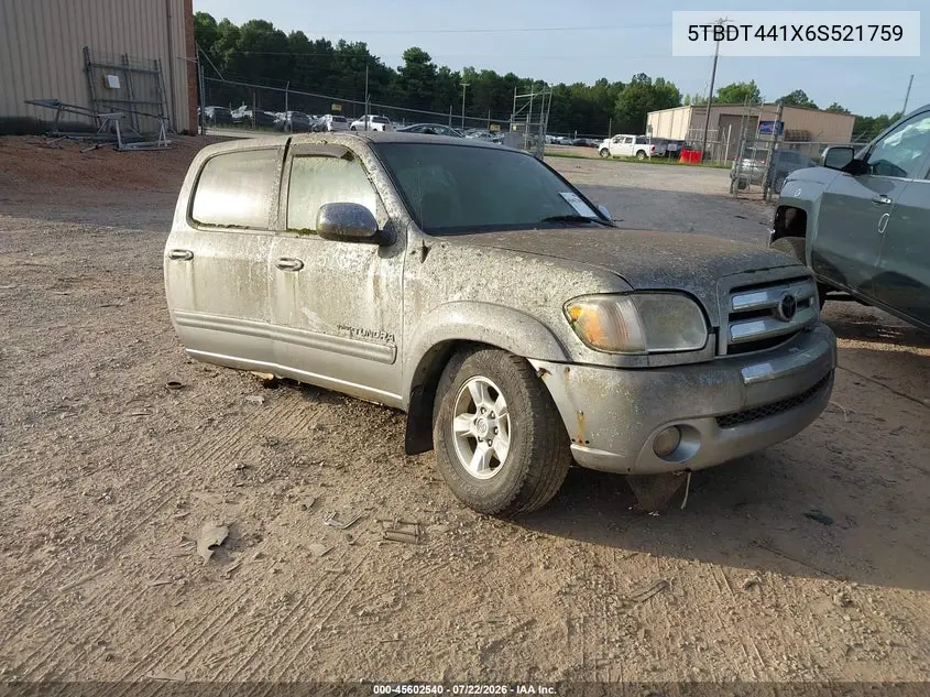 2006 Toyota Tundra Sr5 V8 VIN: 5TBDT441X6S521759 Lot: 45602540