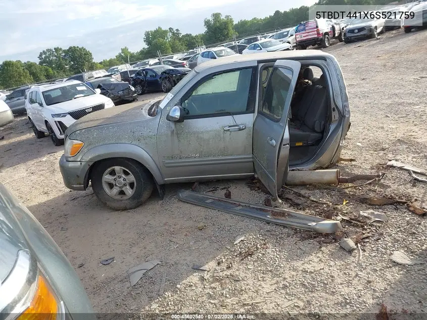 2006 Toyota Tundra Sr5 V8 VIN: 5TBDT441X6S521759 Lot: 45602540