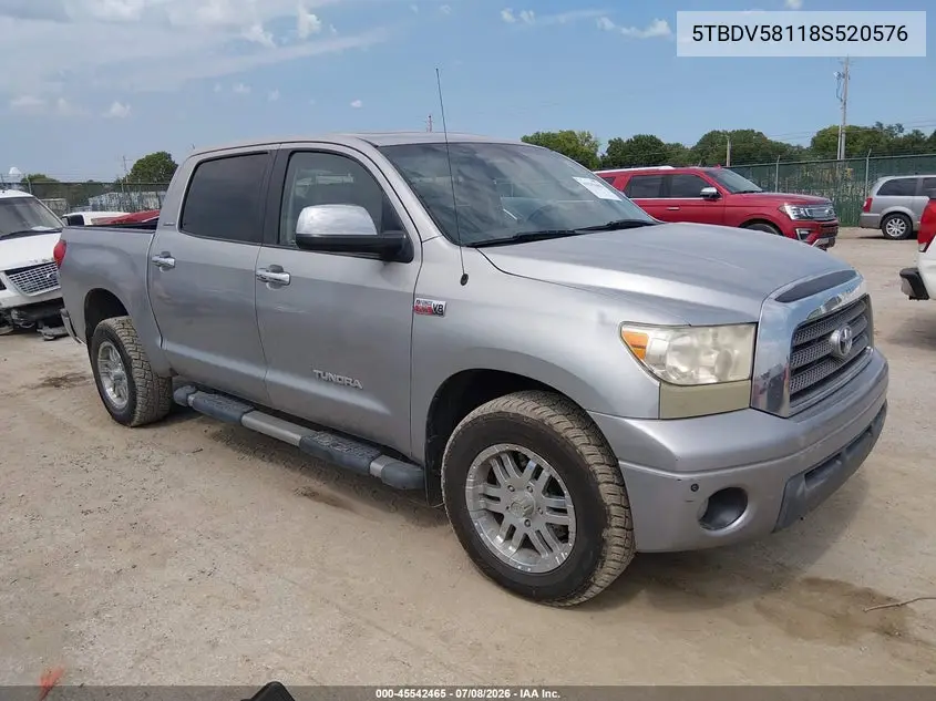 2008 Toyota Tundra Limited 5.7L V8 VIN: 5TBDV58118S520576 Lot: 45542465