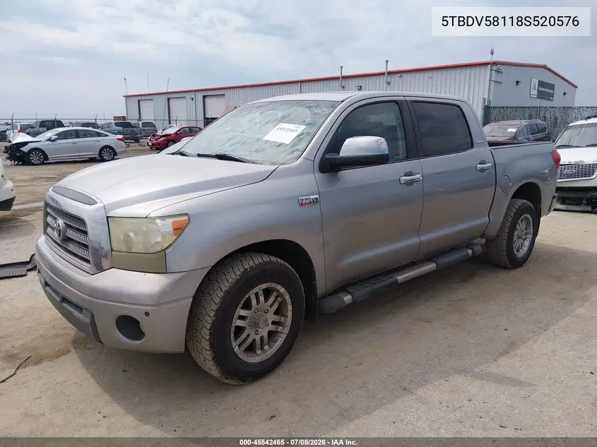 2008 Toyota Tundra Limited 5.7L V8 VIN: 5TBDV58118S520576 Lot: 45542465