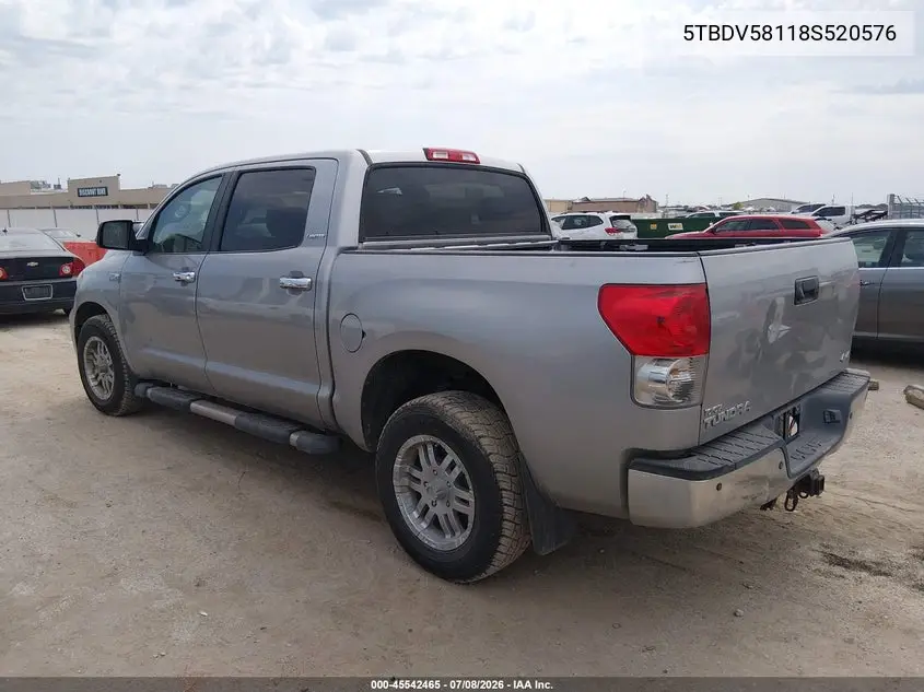 2008 Toyota Tundra Limited 5.7L V8 VIN: 5TBDV58118S520576 Lot: 45542465