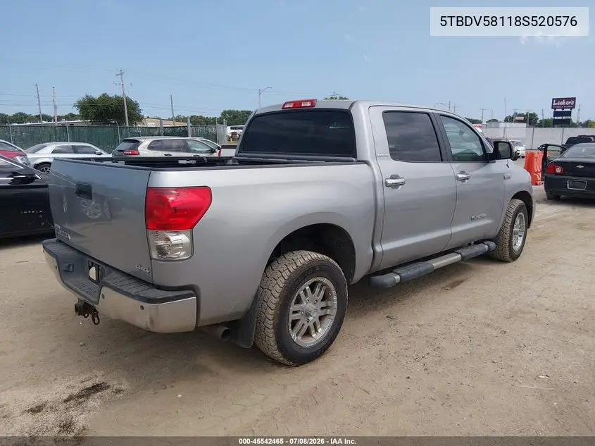 2008 Toyota Tundra Limited 5.7L V8 VIN: 5TBDV58118S520576 Lot: 45542465