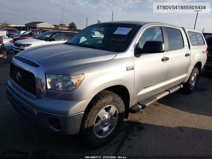 2008 Toyota Tundra Sr5 5.7L V8 VIN: 5TBDV54188S505434 Lot: 45667111