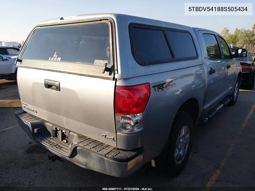 2008 Toyota Tundra Sr5 5.7L V8 VIN: 5TBDV54188S505434 Lot: 45667111