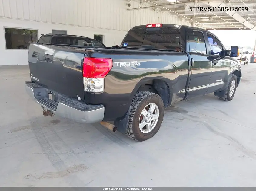 2008 Toyota Tundra Sr5 5.7L V8 VIN: 5TBRV54138S475099 Lot: 45681113