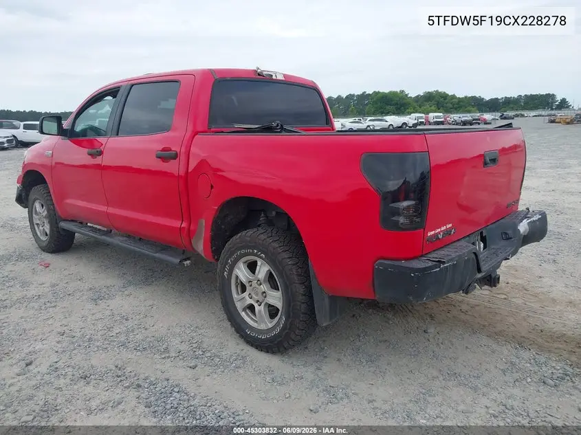 2012 Toyota Tundra Grade 5.7L V8 VIN: 5TFDW5F19CX228278 Lot: 45303832