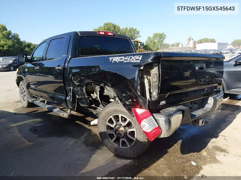 2016 Toyota Tundra Sr5 5.7L V8 VIN: 5TFDW5F15GX545643 Lot: 45637447