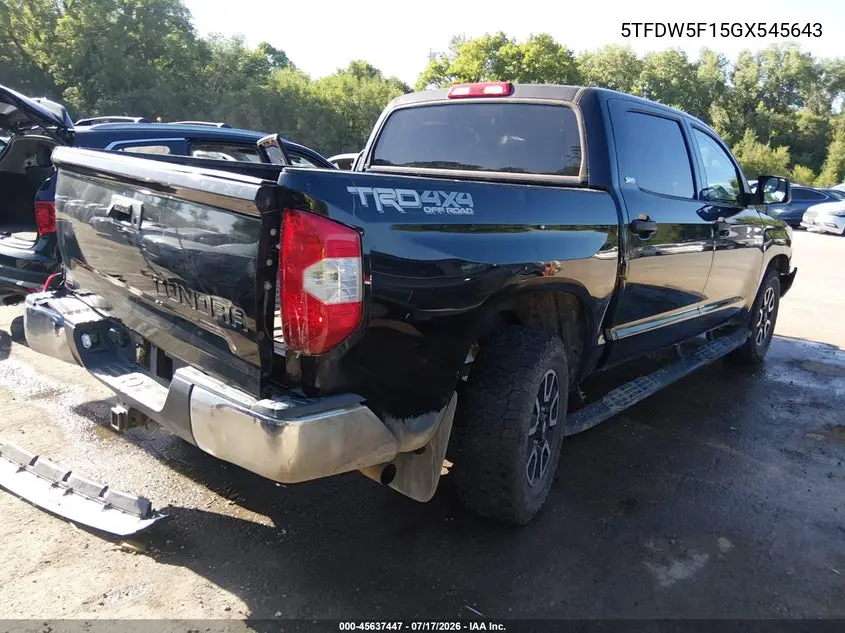 2016 Toyota Tundra Sr5 5.7L V8 VIN: 5TFDW5F15GX545643 Lot: 45637447