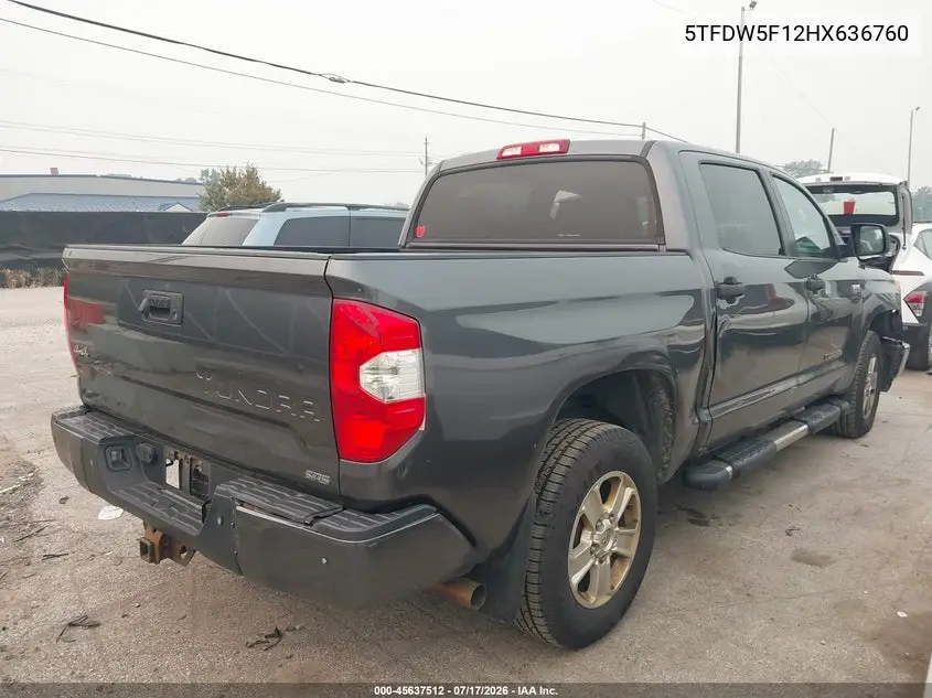 2017 Toyota Tundra Sr5 5.7L V8 VIN: 5TFDW5F12HX636760 Lot: 45637512