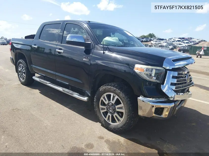 2019 Toyota Tundra 1794 5.7L V8 VIN: 5TFAY5F17KX821505 Lot: 45658999