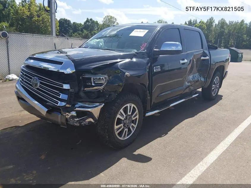 2019 Toyota Tundra 1794 5.7L V8 VIN: 5TFAY5F17KX821505 Lot: 45658999