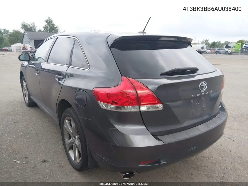 2010 Toyota Venza Base V6 VIN: 4T3BK3BB6AU038400 Lot: 45476023
