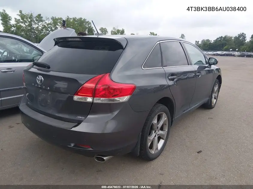 2010 Toyota Venza Base V6 VIN: 4T3BK3BB6AU038400 Lot: 45476023