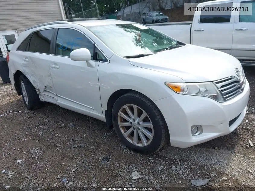 2011 Toyota Venza VIN: 4T3BA3BB6BU026218 Lot: 45593245