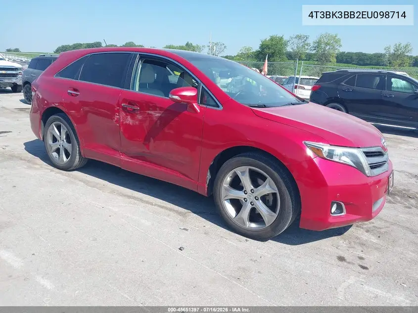 2014 Toyota Venza Limited V6 VIN: 4T3BK3BB2EU098714 Lot: 45651397