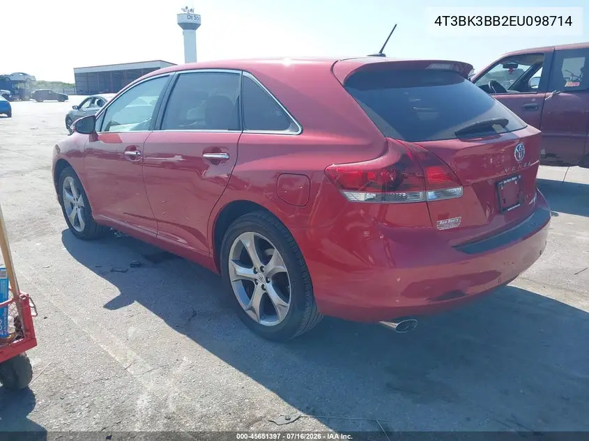 2014 Toyota Venza Limited V6 VIN: 4T3BK3BB2EU098714 Lot: 45651397