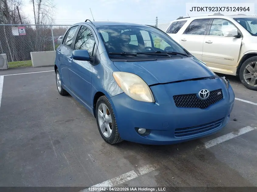 2007 Toyota Yaris Le/Rs VIN: JTDKT923X75124964 Lot: 12591542x