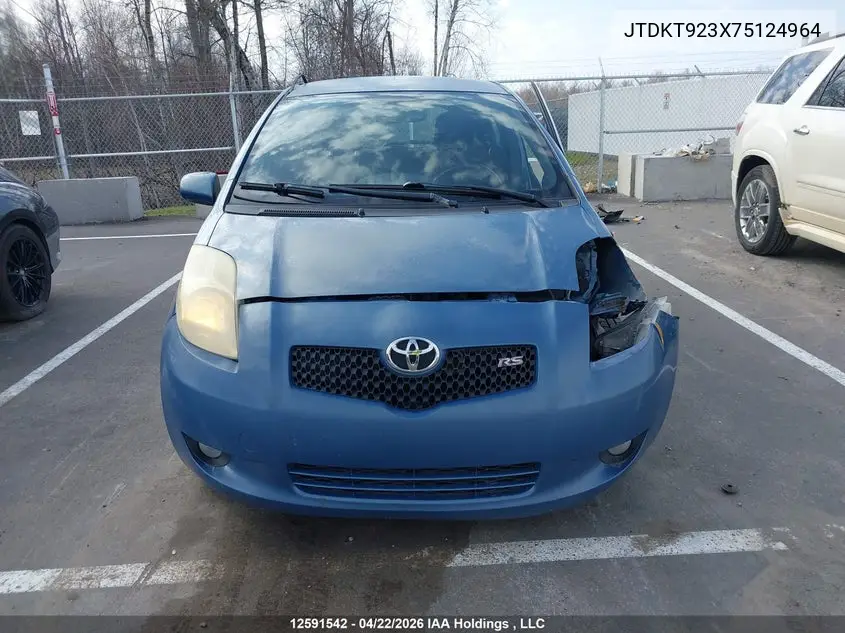 2007 Toyota Yaris Le/Rs VIN: JTDKT923X75124964 Lot: 12591542x