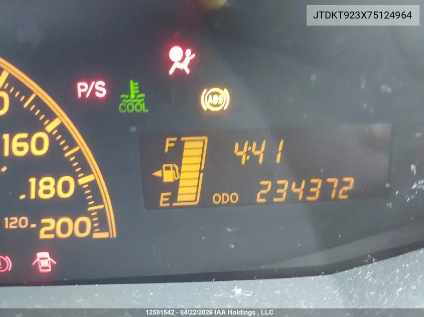 2007 Toyota Yaris Le/Rs VIN: JTDKT923X75124964 Lot: 12591542x