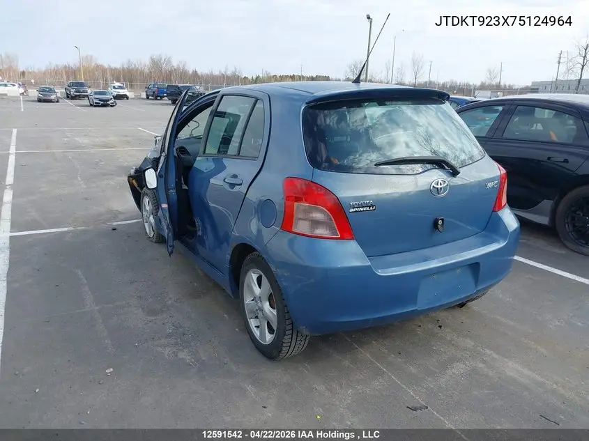 2007 Toyota Yaris Le/Rs VIN: JTDKT923X75124964 Lot: 12591542x