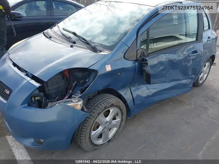 2007 Toyota Yaris Le/Rs VIN: JTDKT923X75124964 Lot: 12591542x