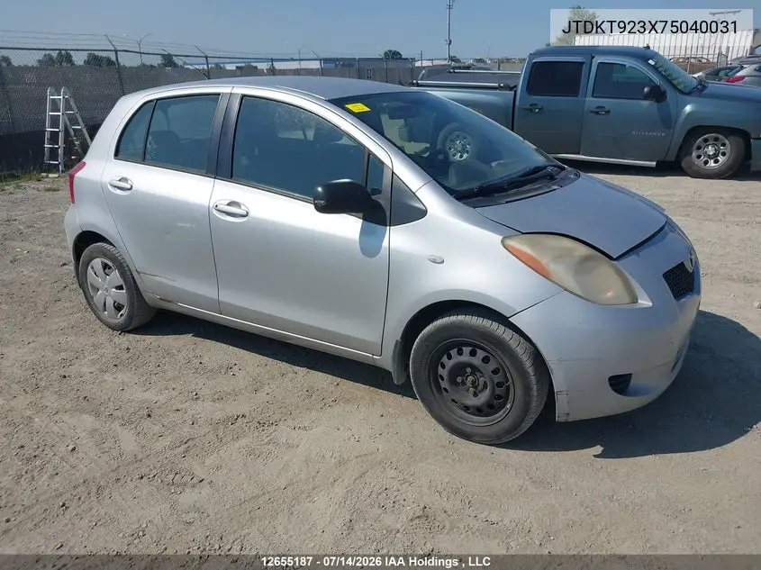 2007 Toyota Yaris Le/Rs VIN: JTDKT923X75040031 Lot: 12655187