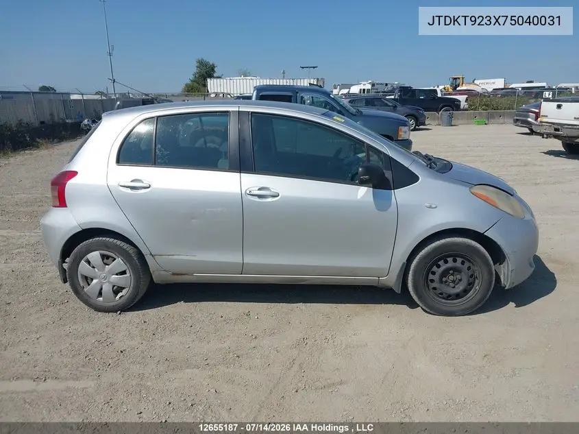 2007 Toyota Yaris Le/Rs VIN: JTDKT923X75040031 Lot: 12655187
