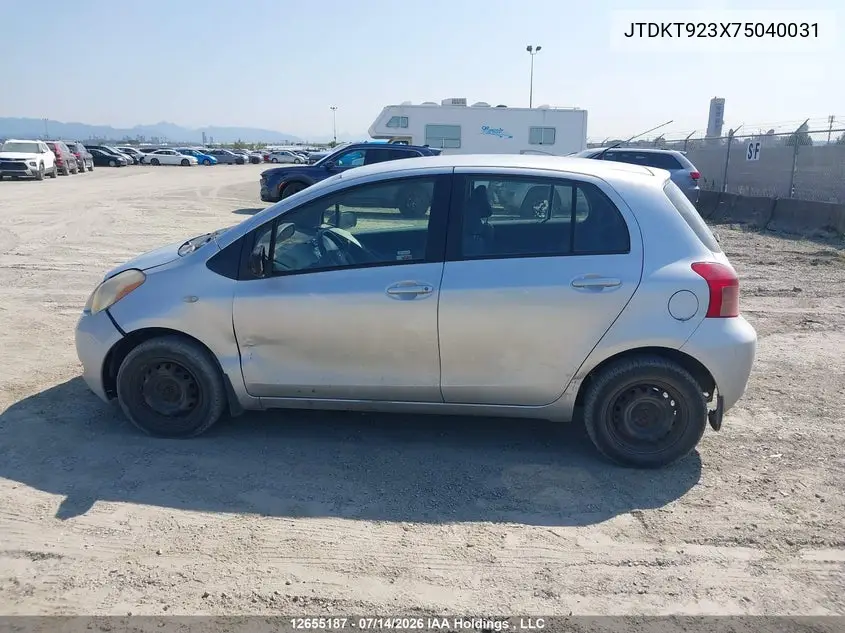 2007 Toyota Yaris Le/Rs VIN: JTDKT923X75040031 Lot: 12655187