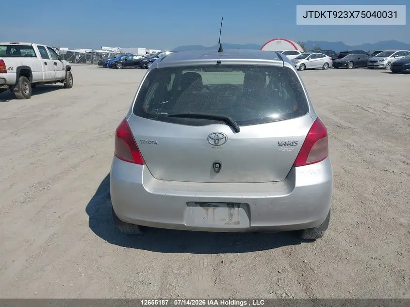 2007 Toyota Yaris Le/Rs VIN: JTDKT923X75040031 Lot: 12655187