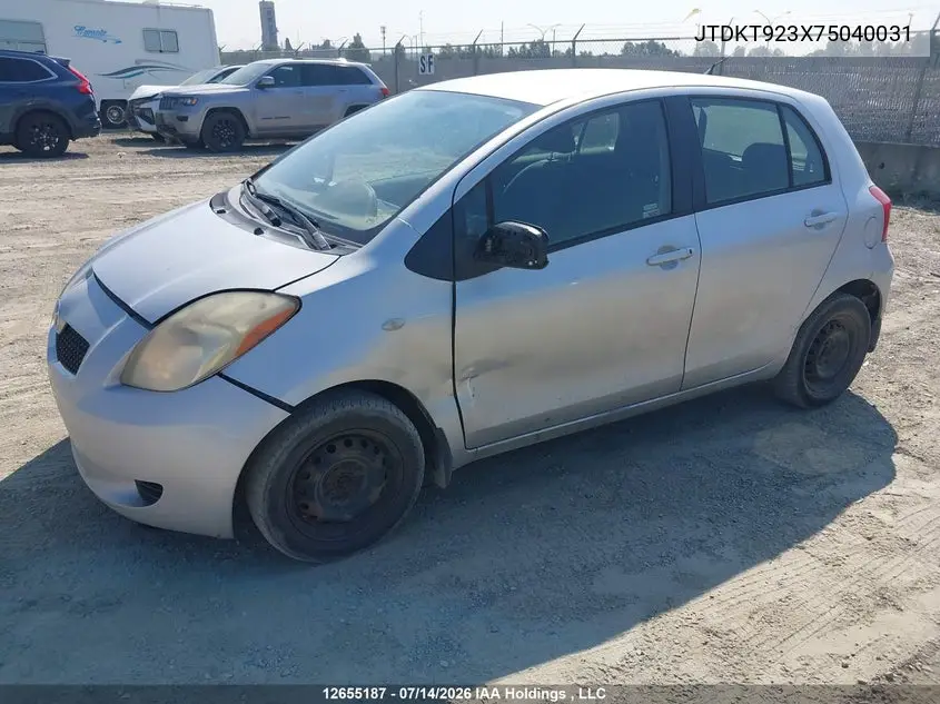 2007 Toyota Yaris Le/Rs VIN: JTDKT923X75040031 Lot: 12655187
