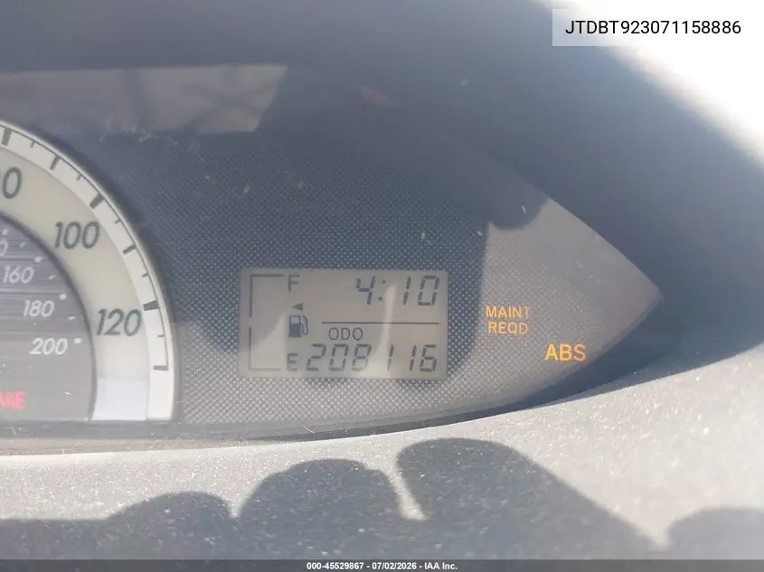 2007 Toyota Yaris VIN: JTDBT923071158886 Lot: 45529867