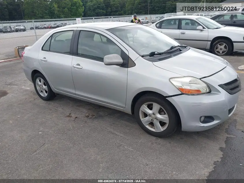 2008 Toyota Yaris VIN: JTDBT923581260024 Lot: 45624374