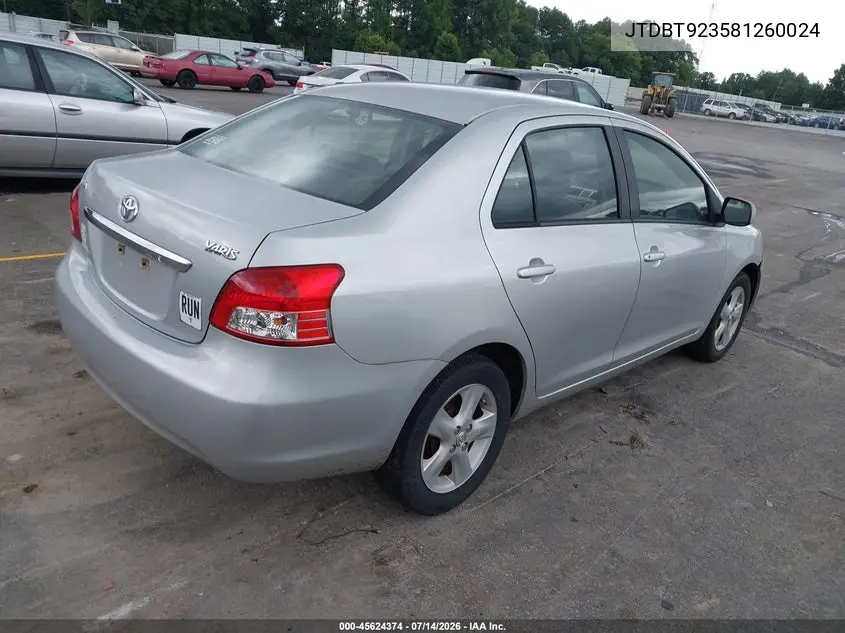 2008 Toyota Yaris VIN: JTDBT923581260024 Lot: 45624374