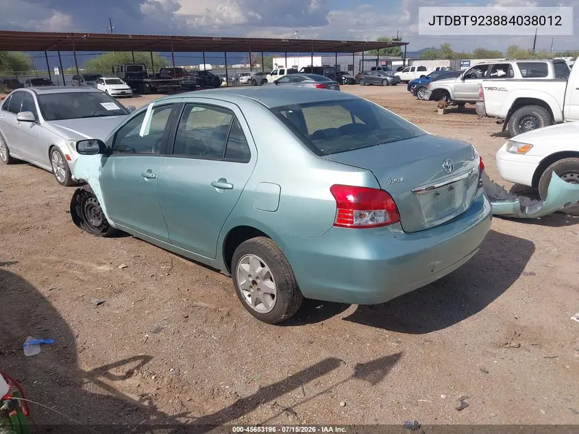 2008 Toyota Yaris VIN: JTDBT923884038012 Lot: 45653196