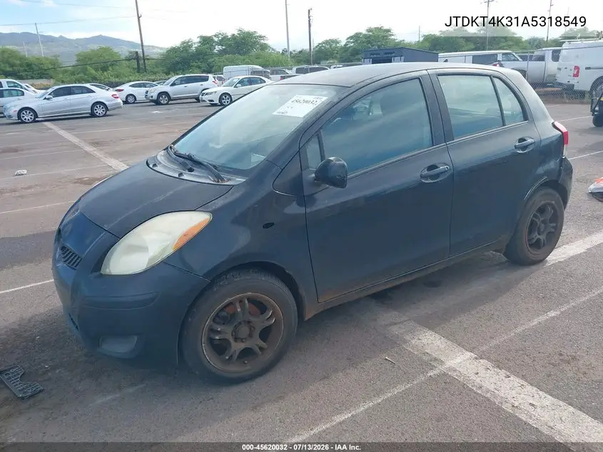 2010 Toyota Yaris VIN: JTDKT4K31A5318549 Lot: 45620032