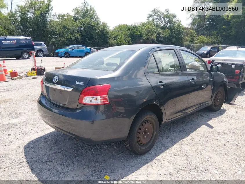 2011 Toyota Yaris VIN: JTDBT4K34BL000860 Lot: 45591240