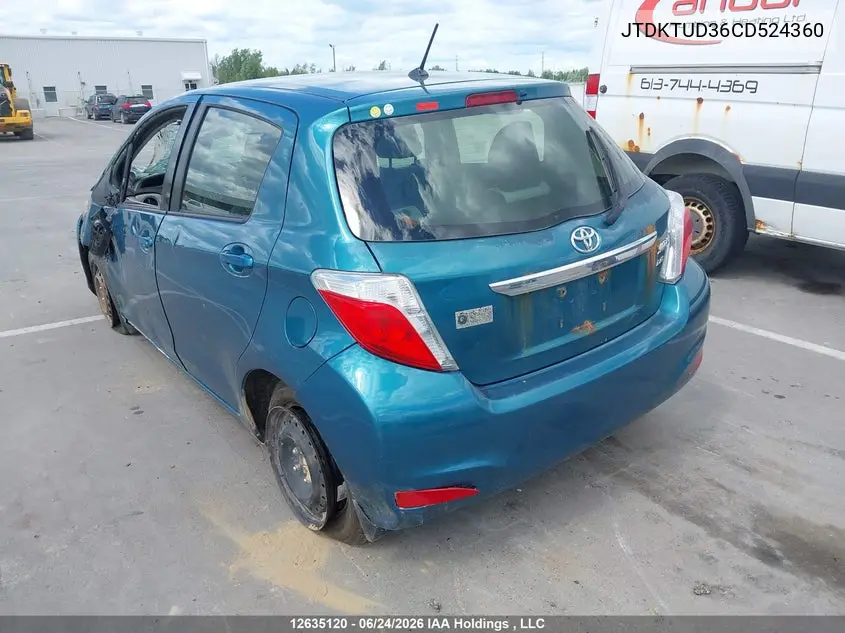 2012 Toyota Yaris Le VIN: JTDKTUD36CD524360 Lot: 12635120