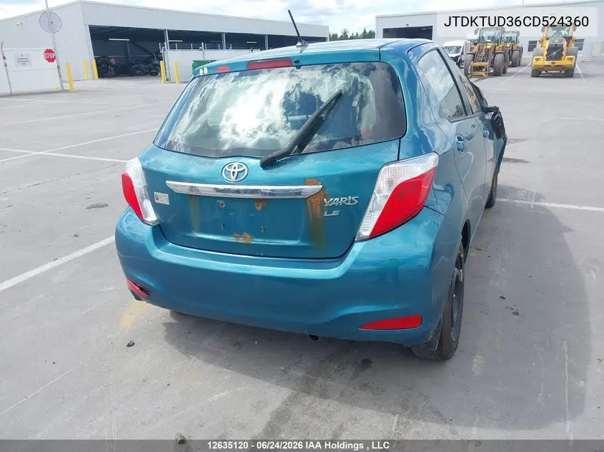 2012 Toyota Yaris Le VIN: JTDKTUD36CD524360 Lot: 12635120