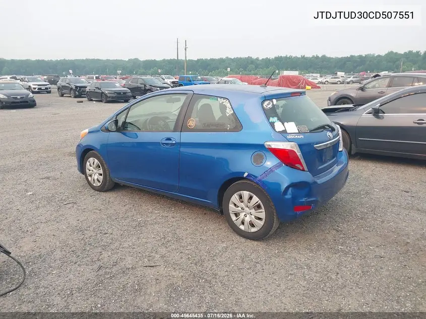 2012 Toyota Yaris Le VIN: JTDJTUD30CD507551 Lot: 45645435