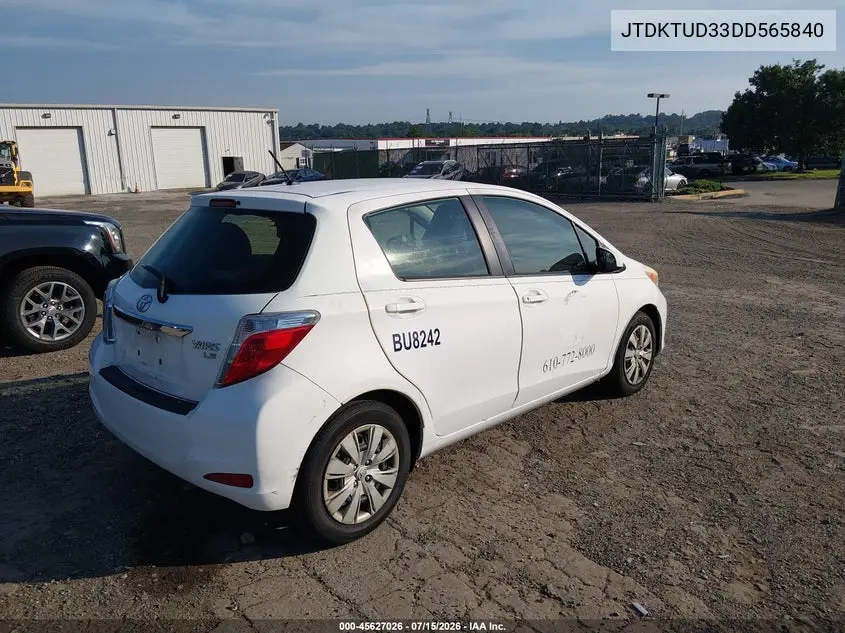 2013 Toyota Yaris Le VIN: JTDKTUD33DD565840 Lot: 45627026