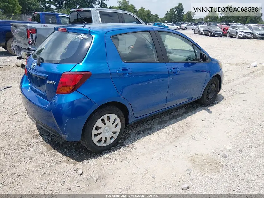 2016 Toyota Yaris L VIN: VNKKTUD37GA063538 Lot: 45651202