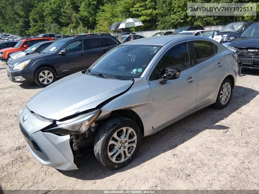 2017 Toyota Yaris Ia VIN: 3MYDLBYV7HY192511 Lot: 45630288