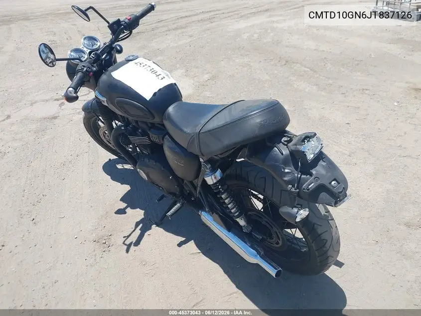2018 Triumph Bonneville VIN: CMTD10GN6JT837126 Lot: 45373043