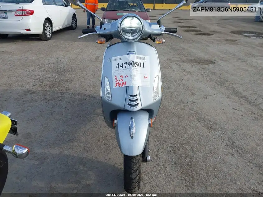 2022 Vespa Primavera/Sprint 150 VIN: ZAPM818G6N5905451 Lot: 44790501