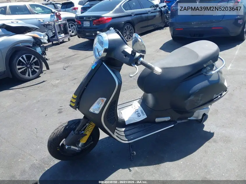 2022 Vespa Other VIN: ZAPMA39M2N5203647 Lot: 45235150